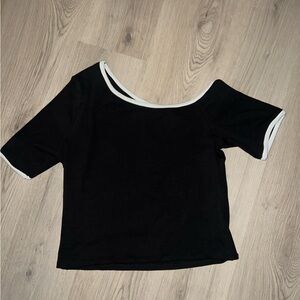 ASOS DESIGN Ribbed One-Shoulder Top Black w/ Contrast Piping | Size L (US 12–14)